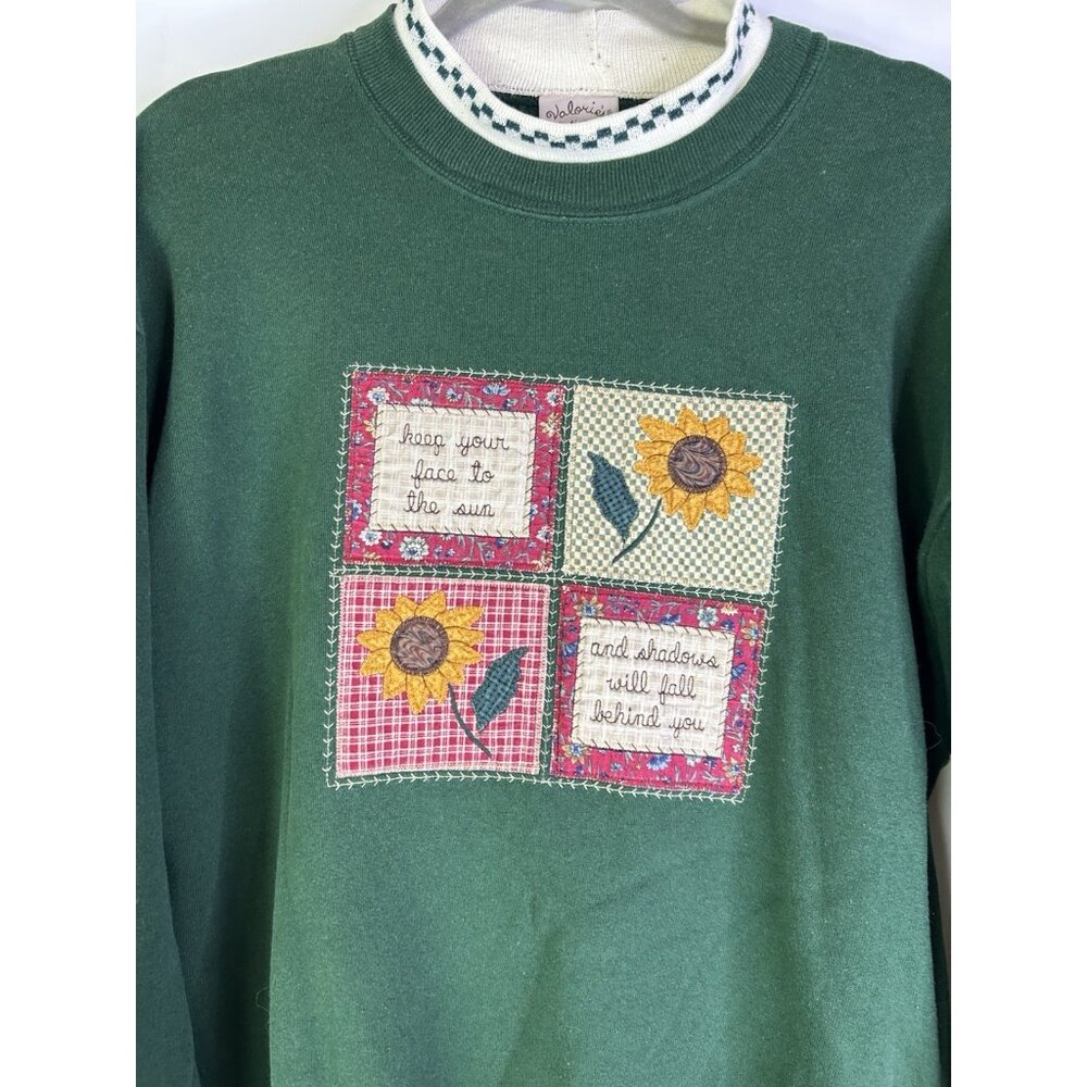 Vintage 90s Fall Sunflower Patchwork Collared Swe… - image 3